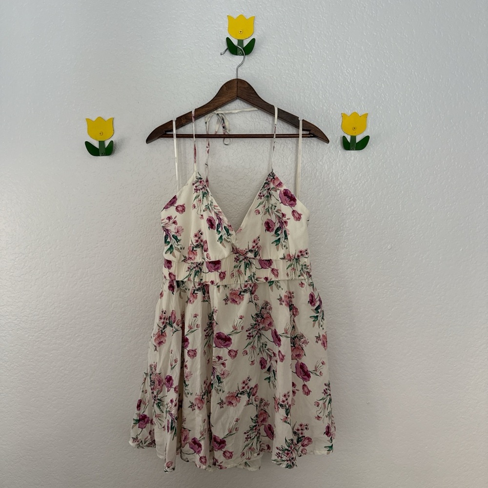 Forever 21 Floral Cream and Pink Dress